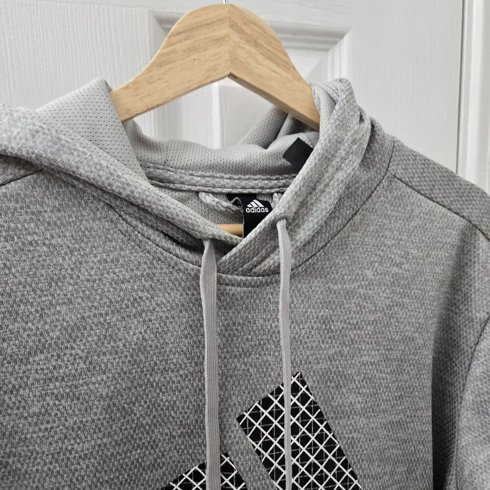 Adidas Mens Gray Hooded‎ Sweatshirt Size Medium Hoodie Athletic Athleisure *FLAW